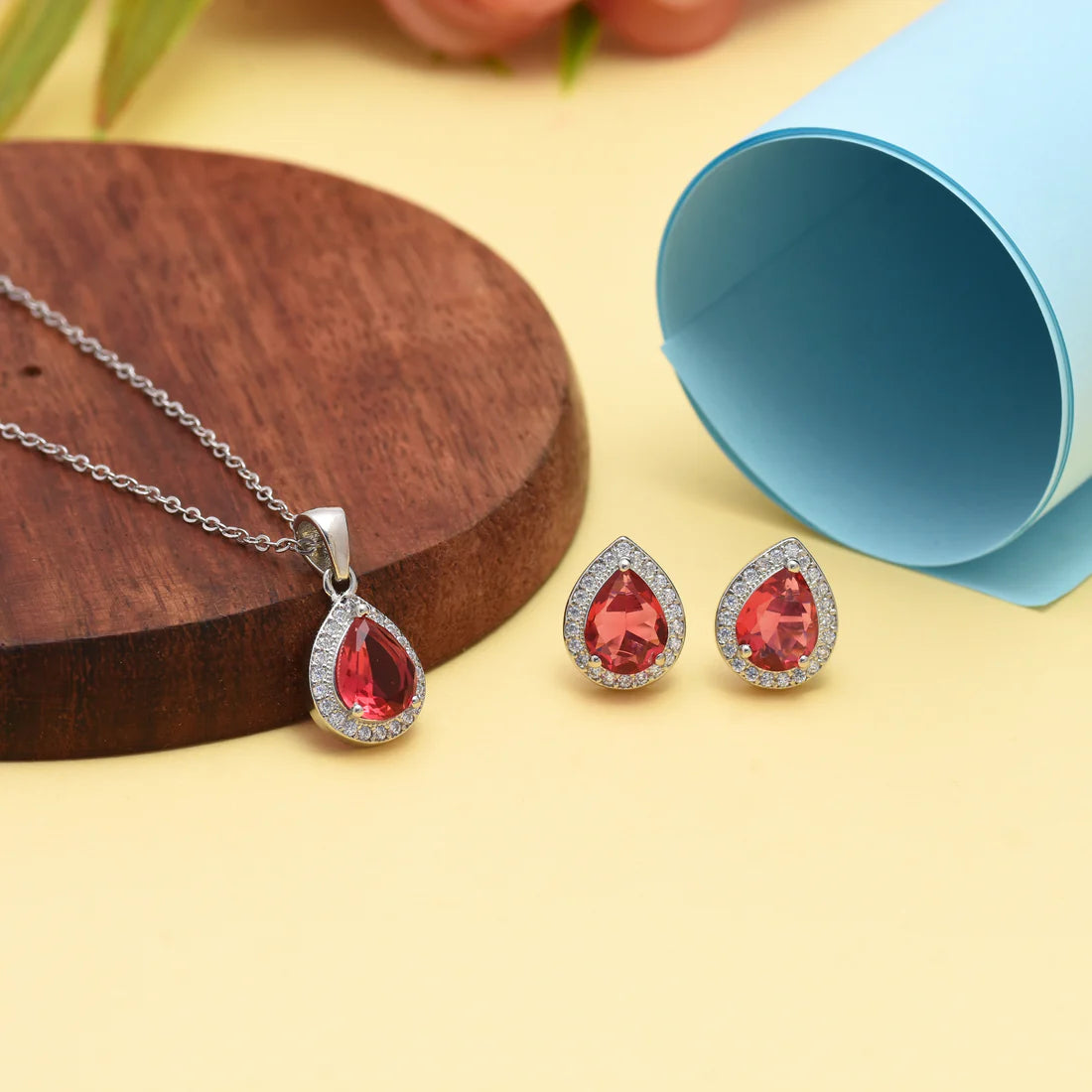 Red Teardrop Cubic Zirconia Set
