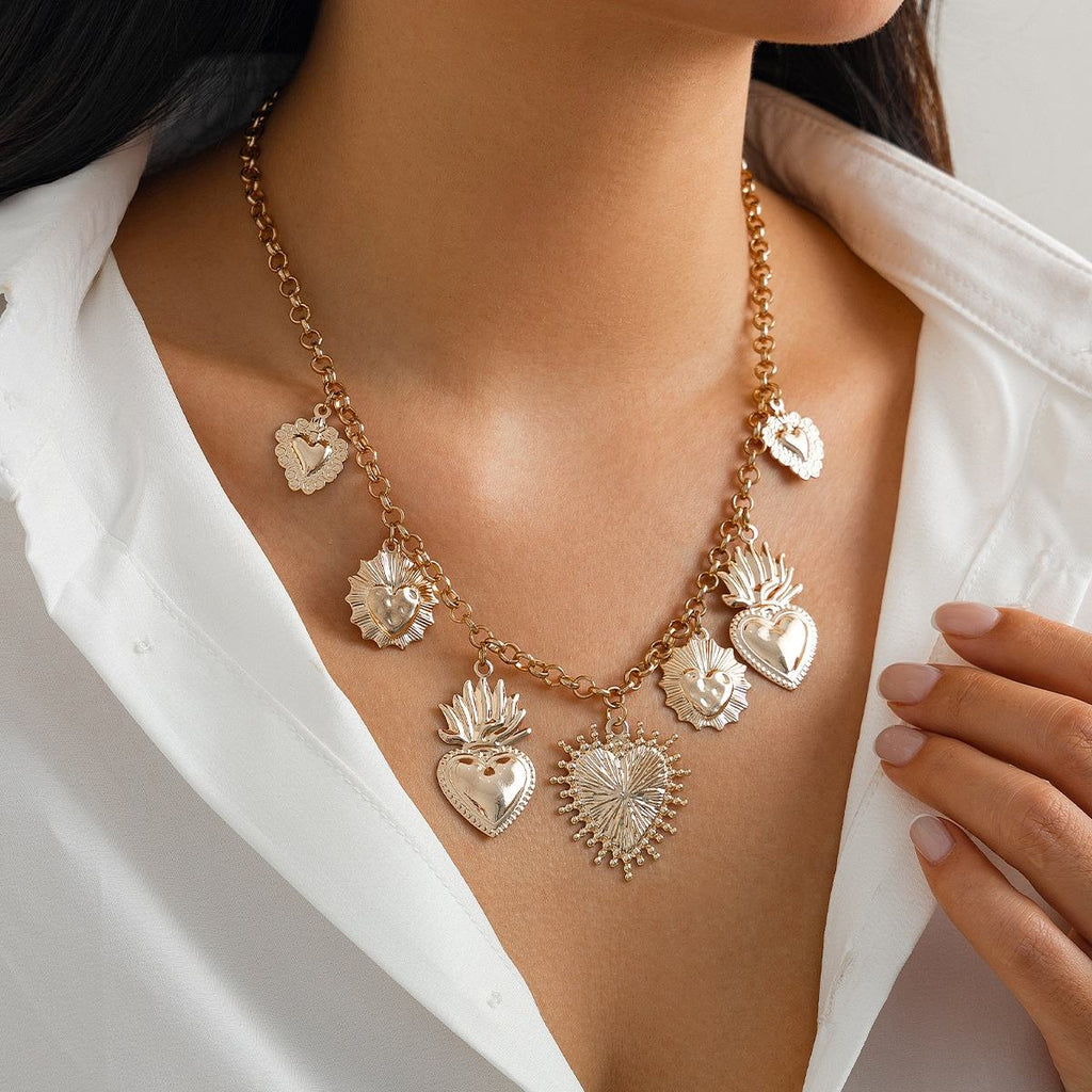 Flame Peach Heart Alloy Pendant Necklace