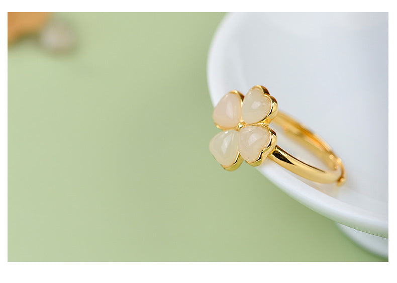Four-Leaf Clover Jade  Ring